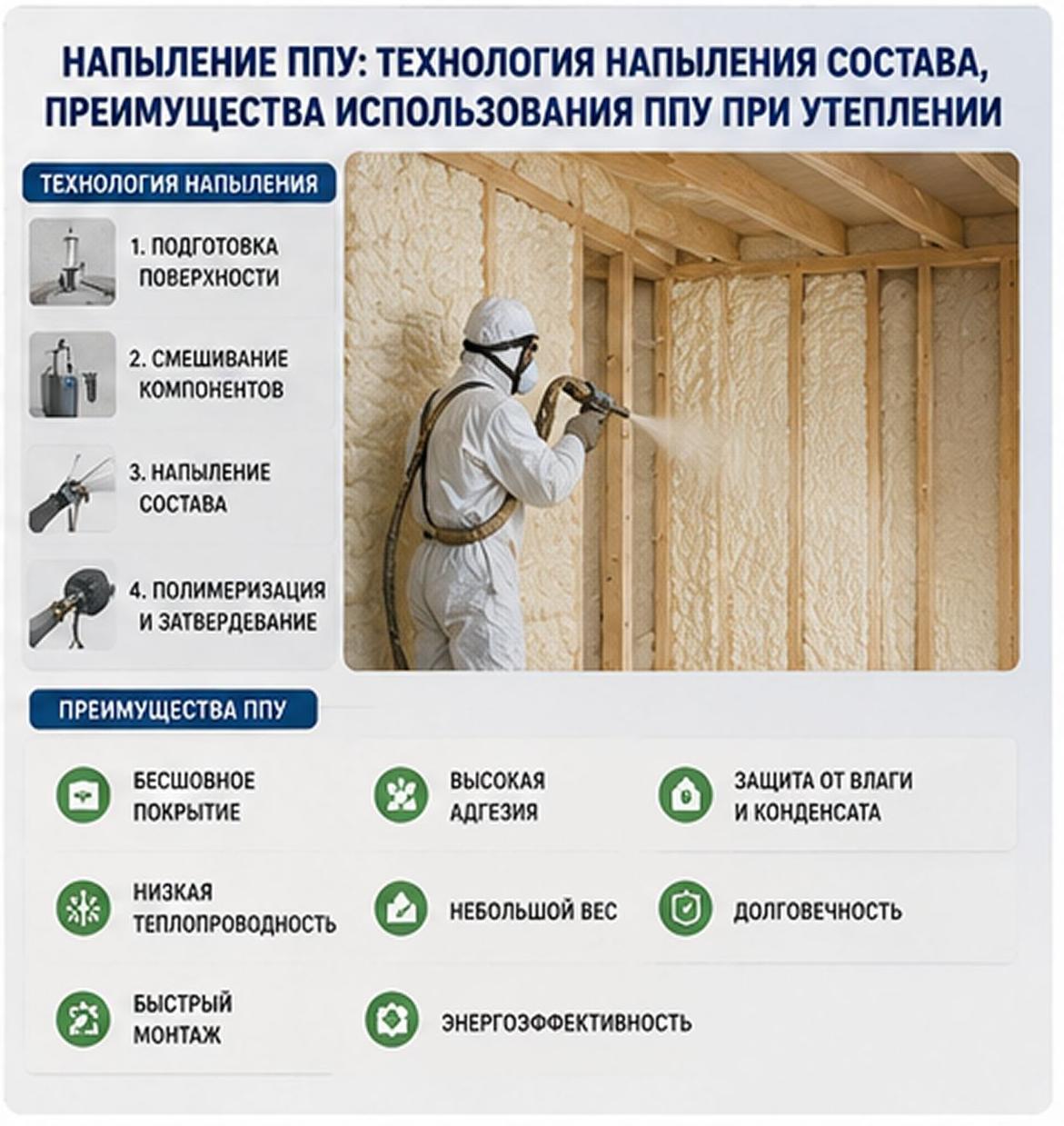 Напыление ППУ: технология напыления состава, какие у ППУ преимущества, почему стоит использовать напыление ППУ при утеплении